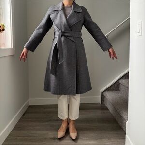 Charcoal Grey 80% Wool 20% Cashmere Wrap Coat M Double Face Belted Long Coat